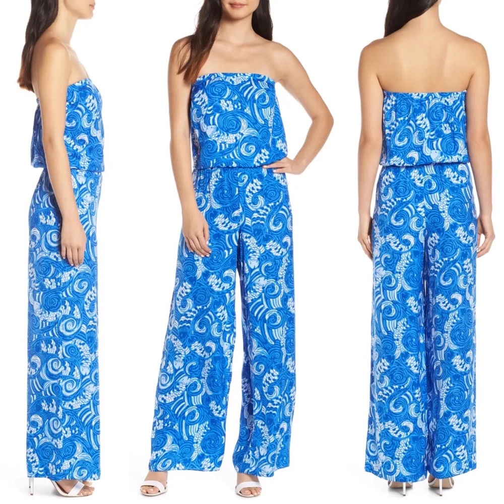 LILLY PULITZER Pim Strapless Jumpsuit Blue/White